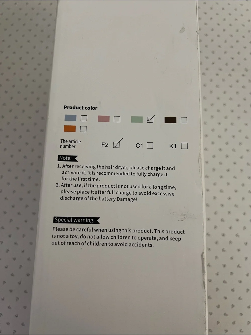 YALICE Cordless Baby Hair Dryer – Green (New in Box)